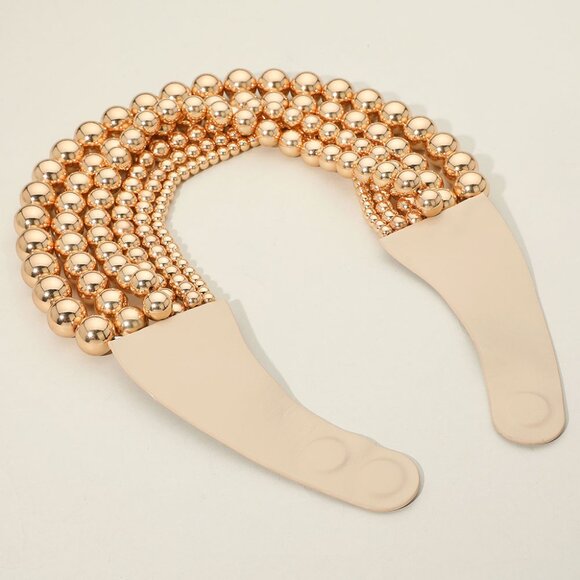 Chunky Metal Ball Beaded Multi Layered Faux Leather Magnetic Necklace - Picture 3 of 3